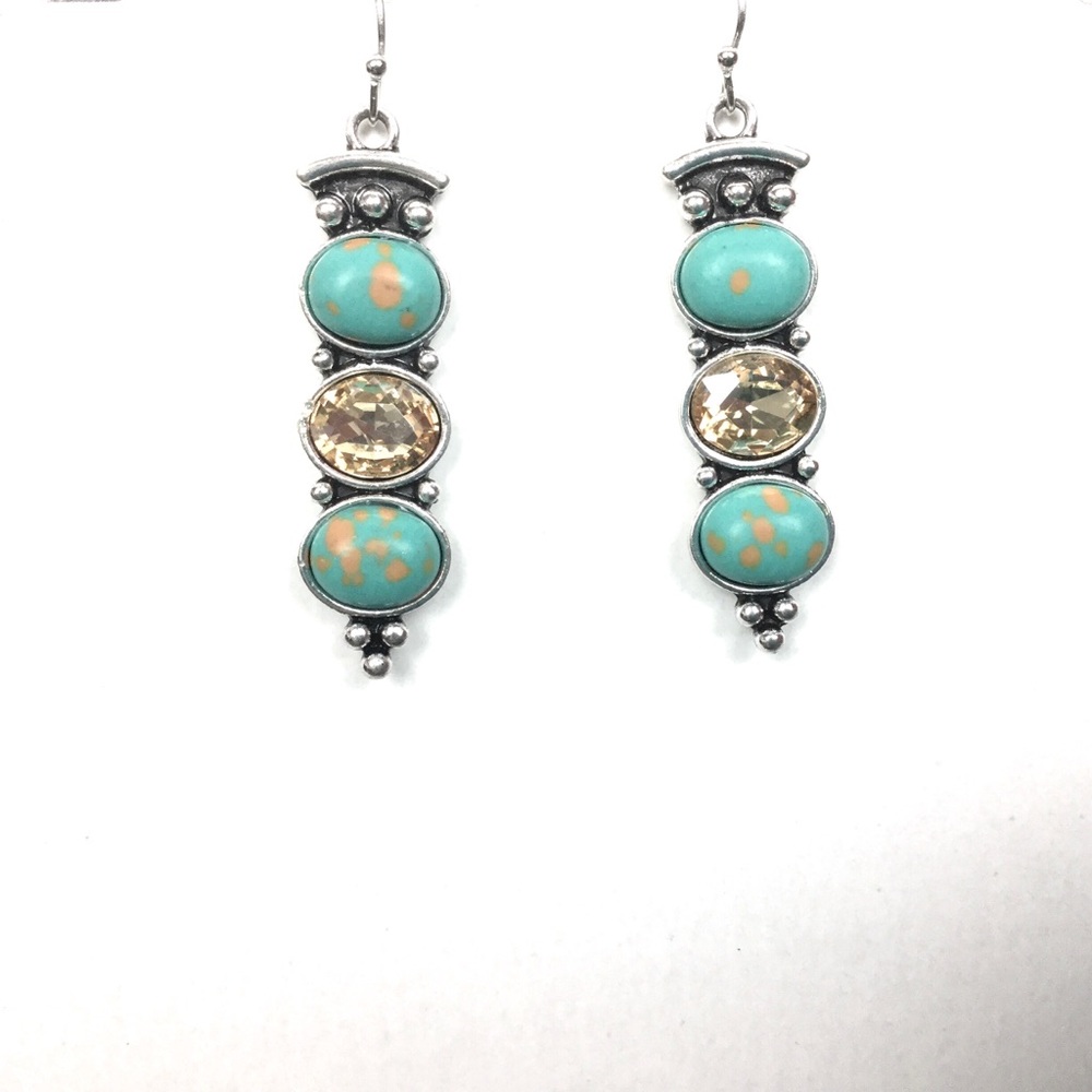 Turquoise & Topaz Earrings in Silver Tone Setting